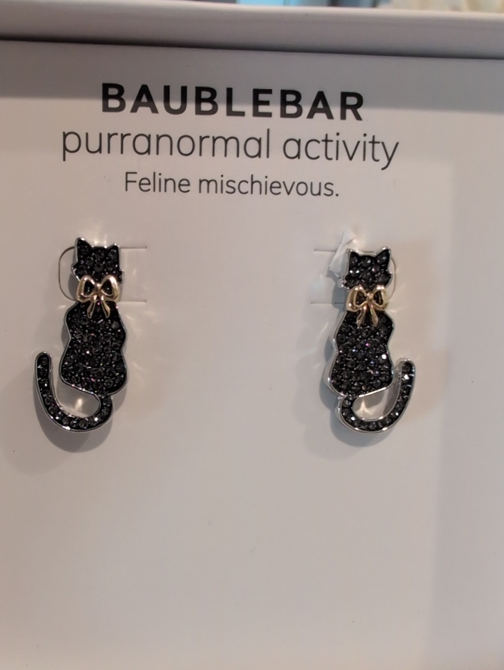 Halloween Black Glitter Cat Earrings with Gold Bow Accent